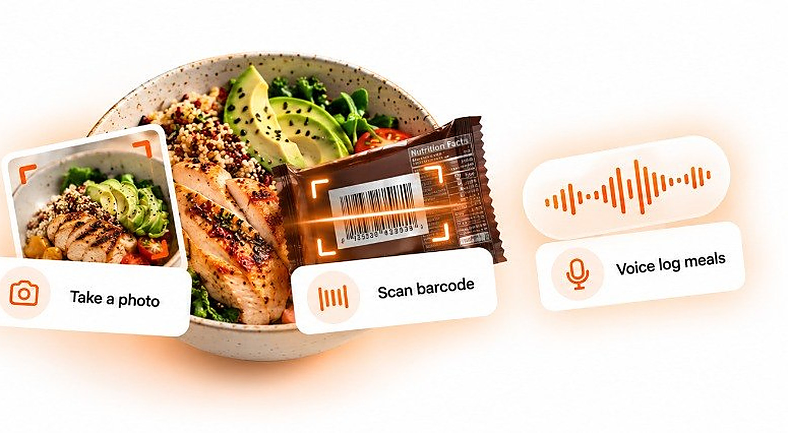 Logging a meal by photo, by barcode or by voice